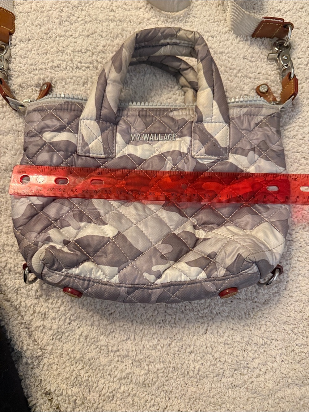 MZ Wallace Quilted Camo Small Crossbody Tote in Gray and Cream - Picture 2 of 6